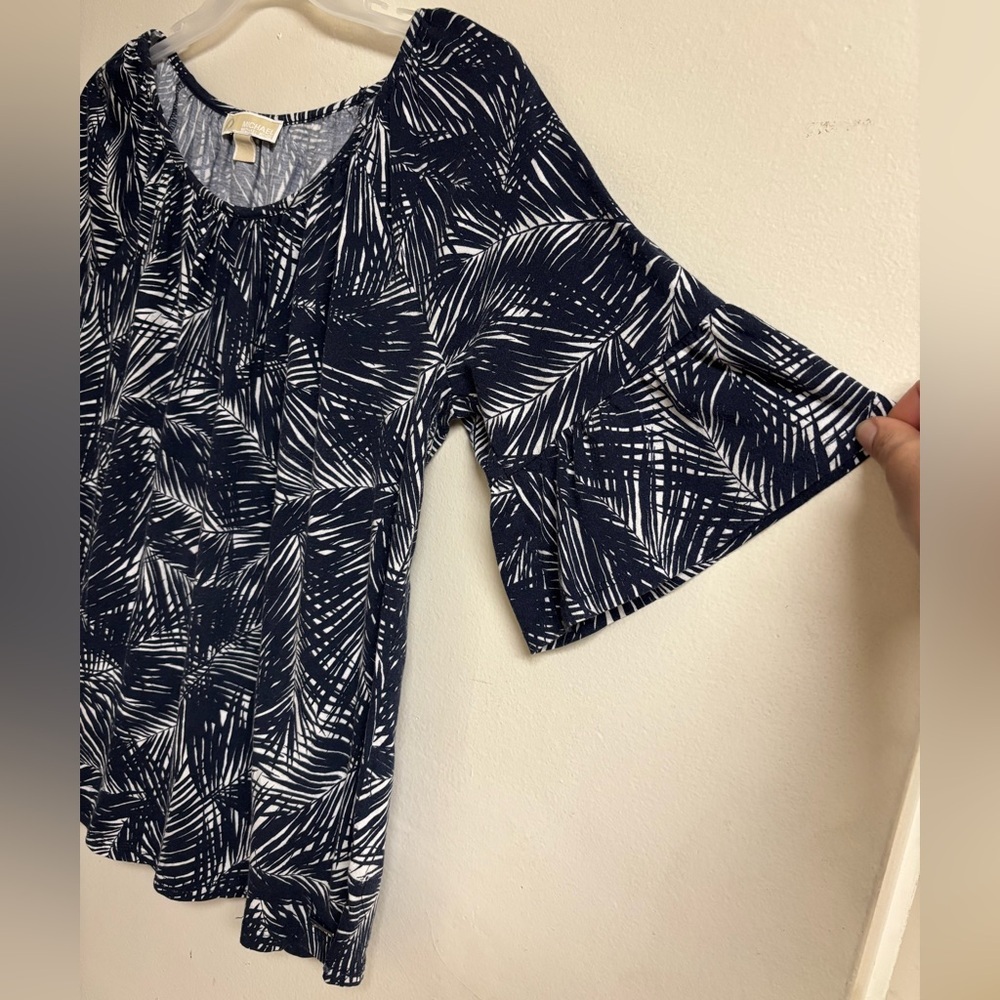 Michael Kors Navy and White Leaf Print Blouse - Picture 2 of 5